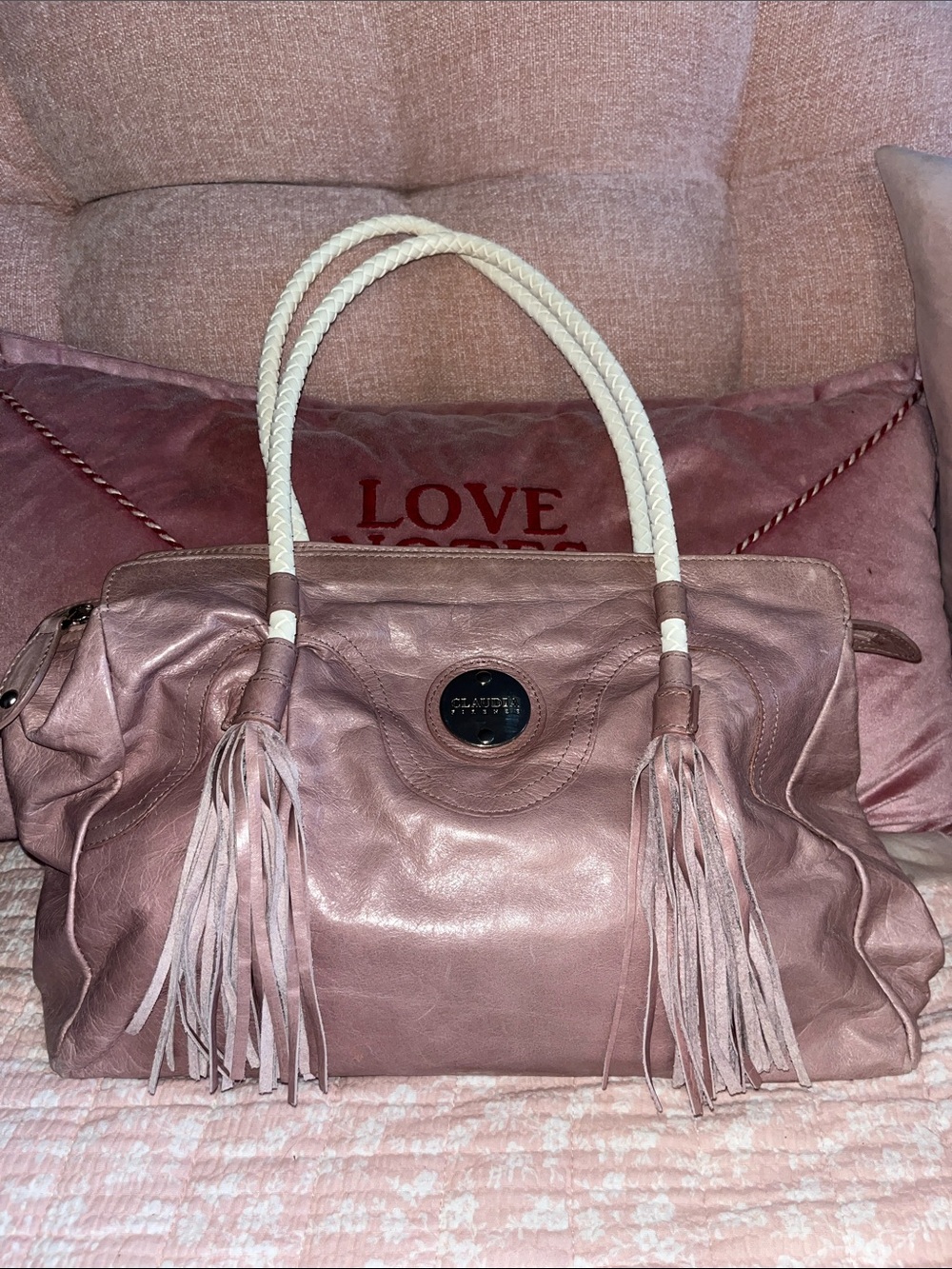 Claudia Firenze Pink Leather Tassel Tote